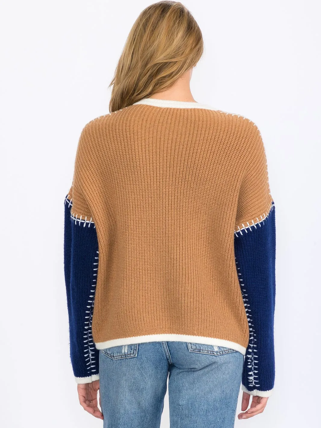 WOMEN'S LONG SLEEVES BUTTON UP COLORBLOCK CARDIGAN SWEATER