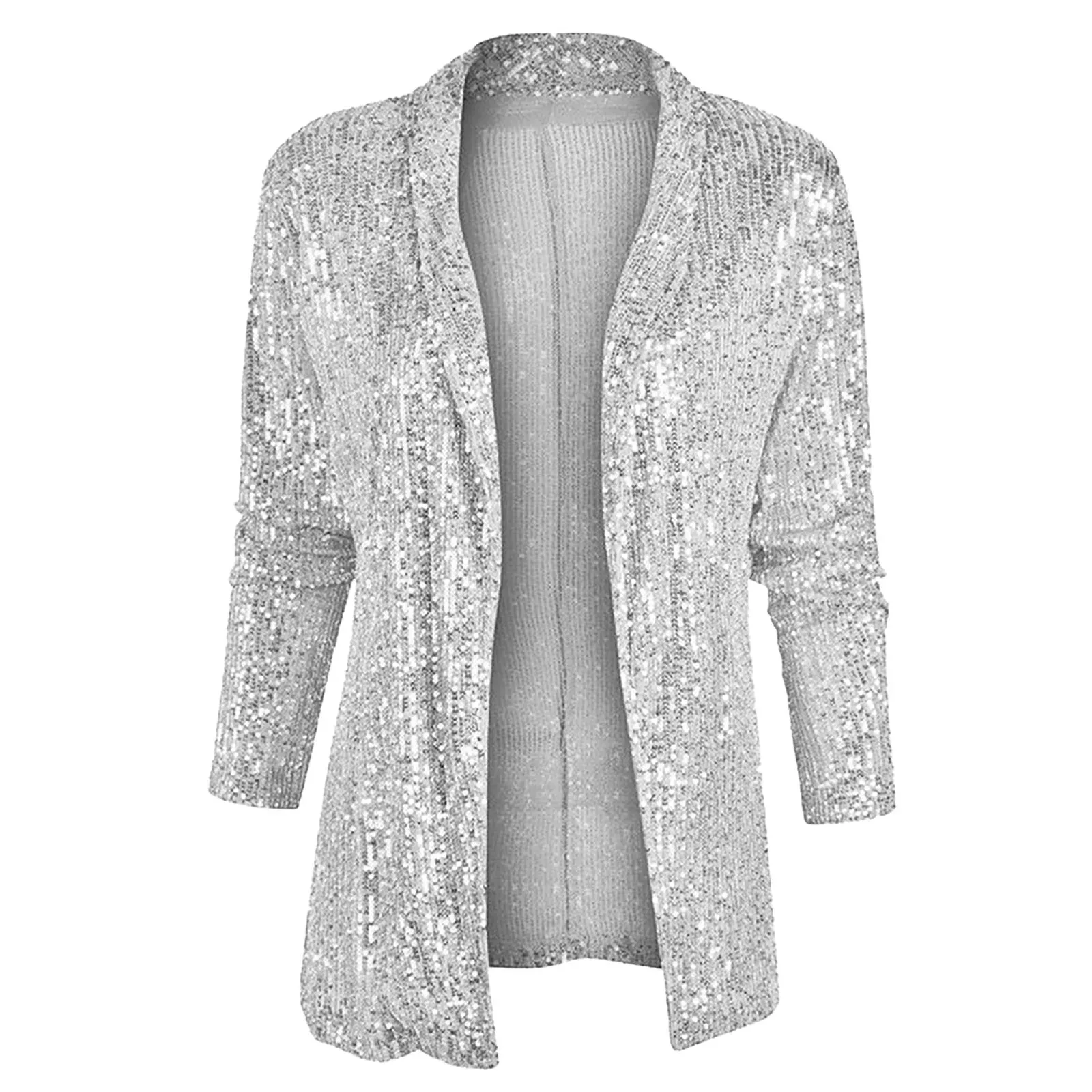 Women's Sequin Long Sleeve Jacket Medium Long Small Suit Lapel Solid Color Blazers Coat Womens Plus Size Open Front Outwears