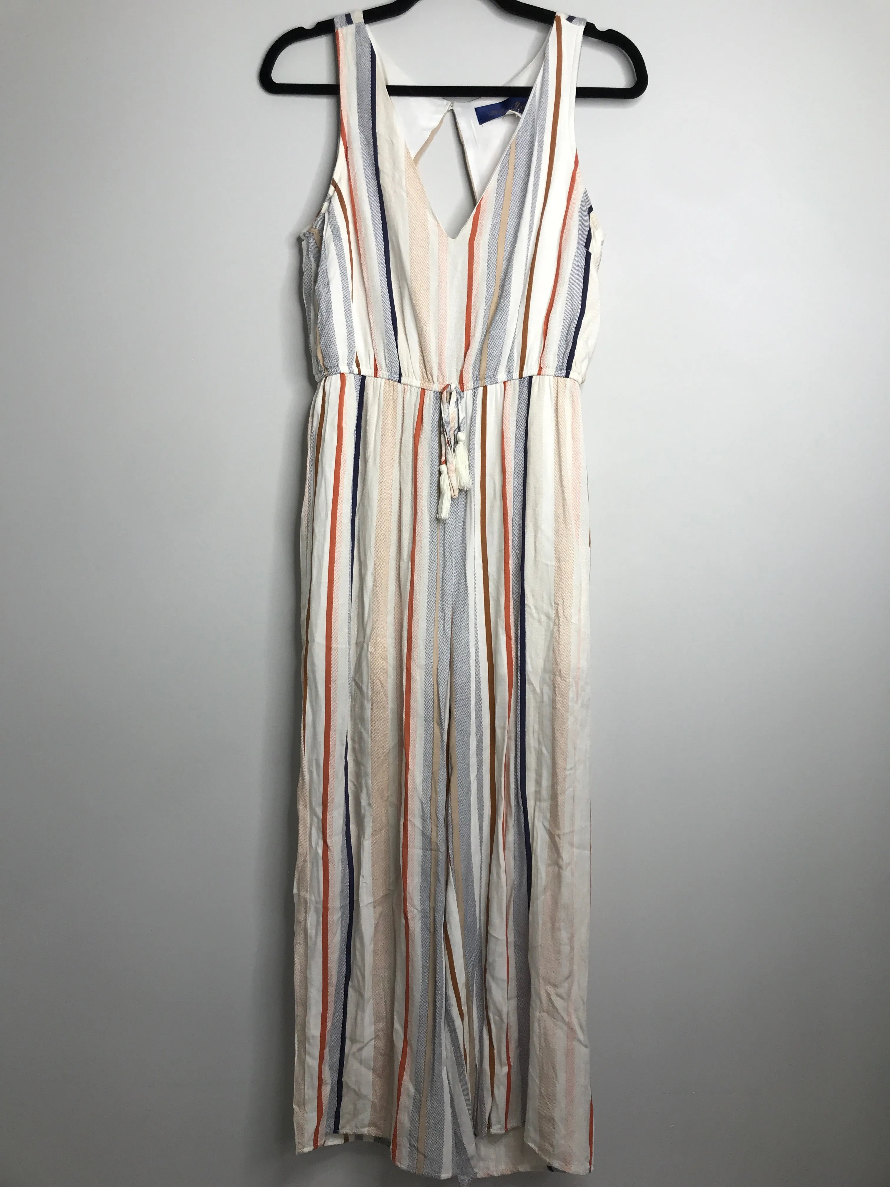 Womens Size Sm Misses Cream Blue Rain Romper