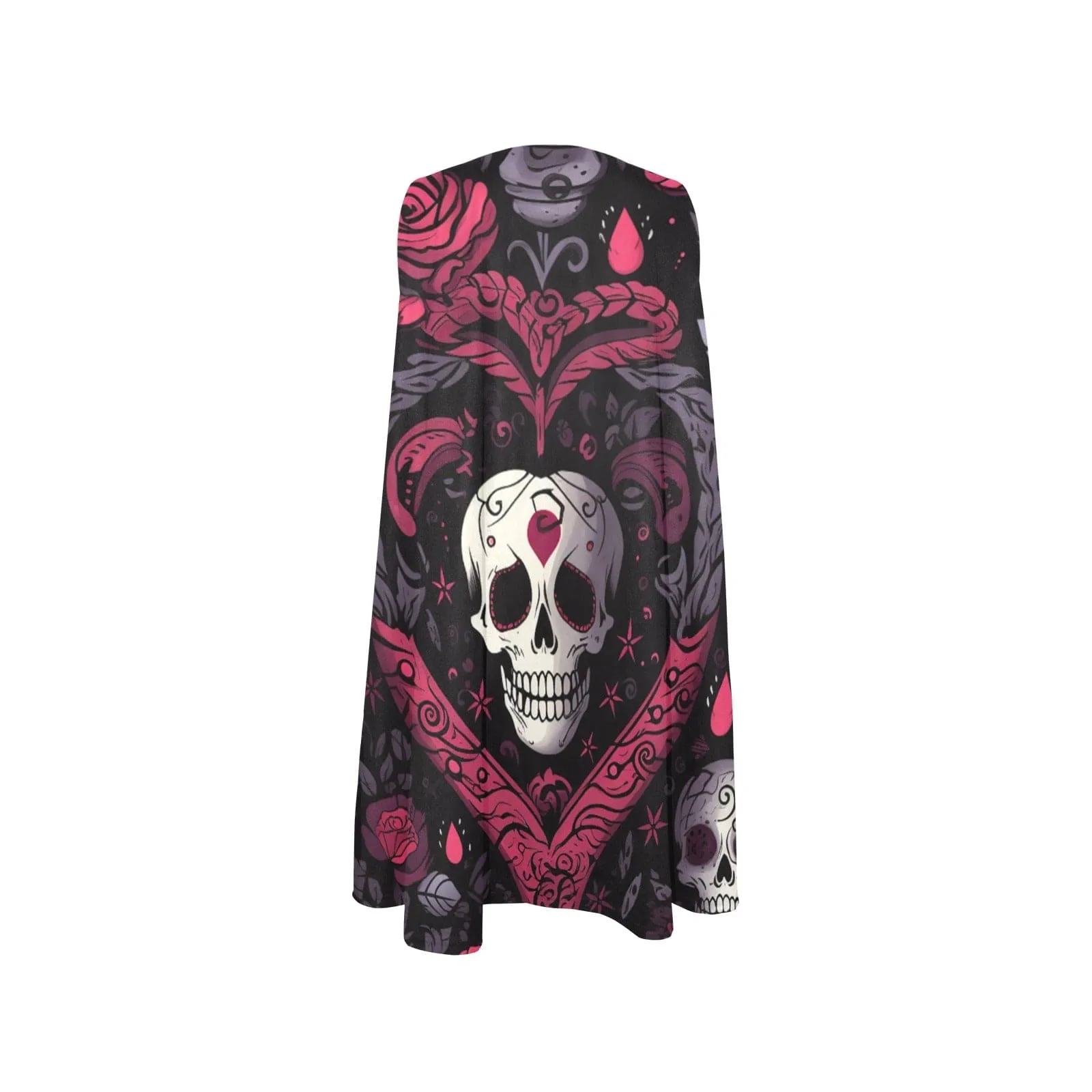 Women's Skull In A Pink Heart Sleeveless Pocket Dress
