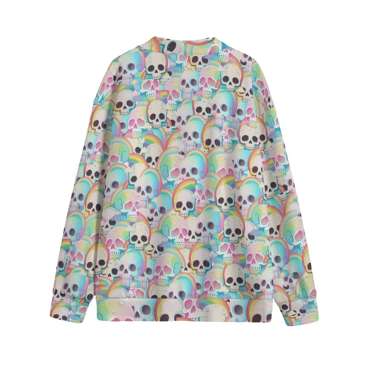 Women's Skulls V-neck Knitted Fleece Cardigan With Button Closure