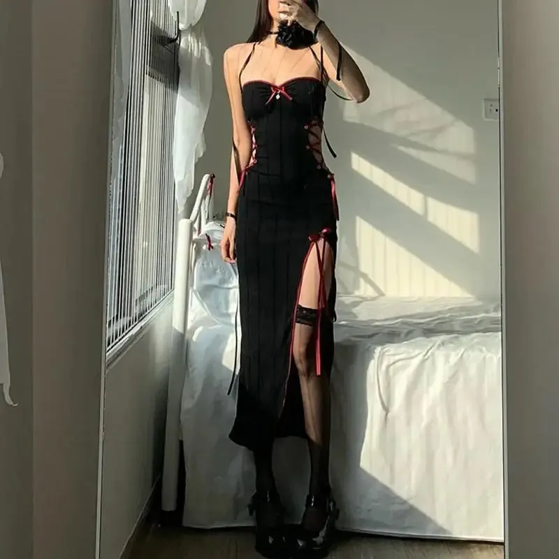 Y2K Gothic Sleeveless Sheath Jacket with Slash Neck for Women