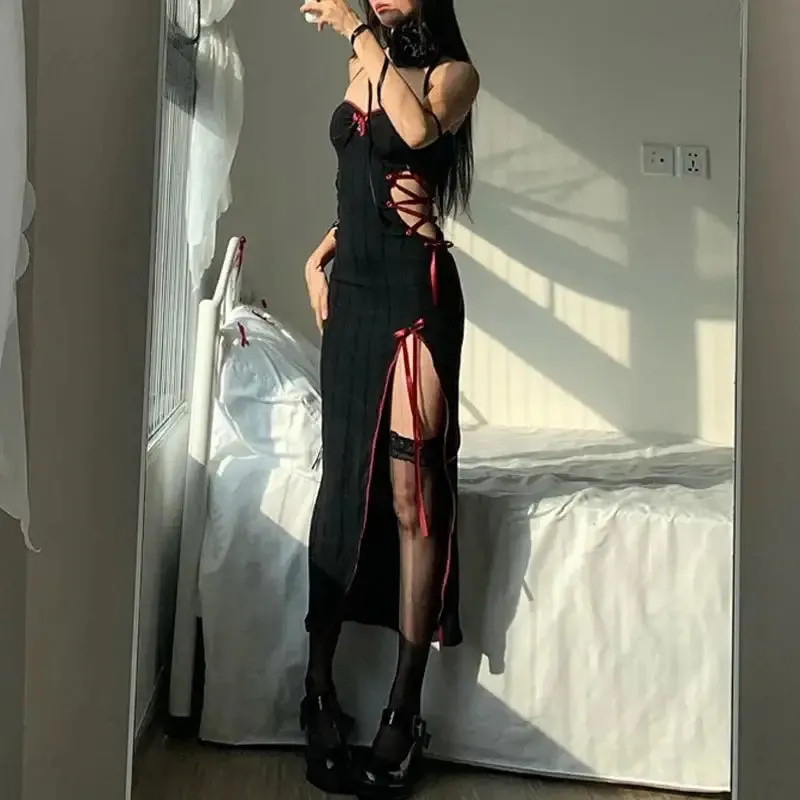 Y2K Gothic Sleeveless Sheath Jacket with Slash Neck for Women