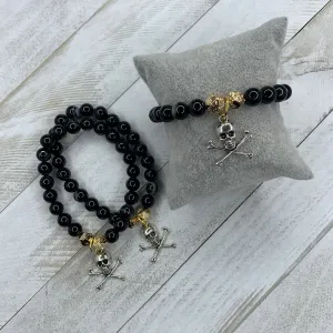 Zebra Agate Beads and Faceted Golden Hematite Beads with Charm Bracelet 410-08 | Erika Williner Designs