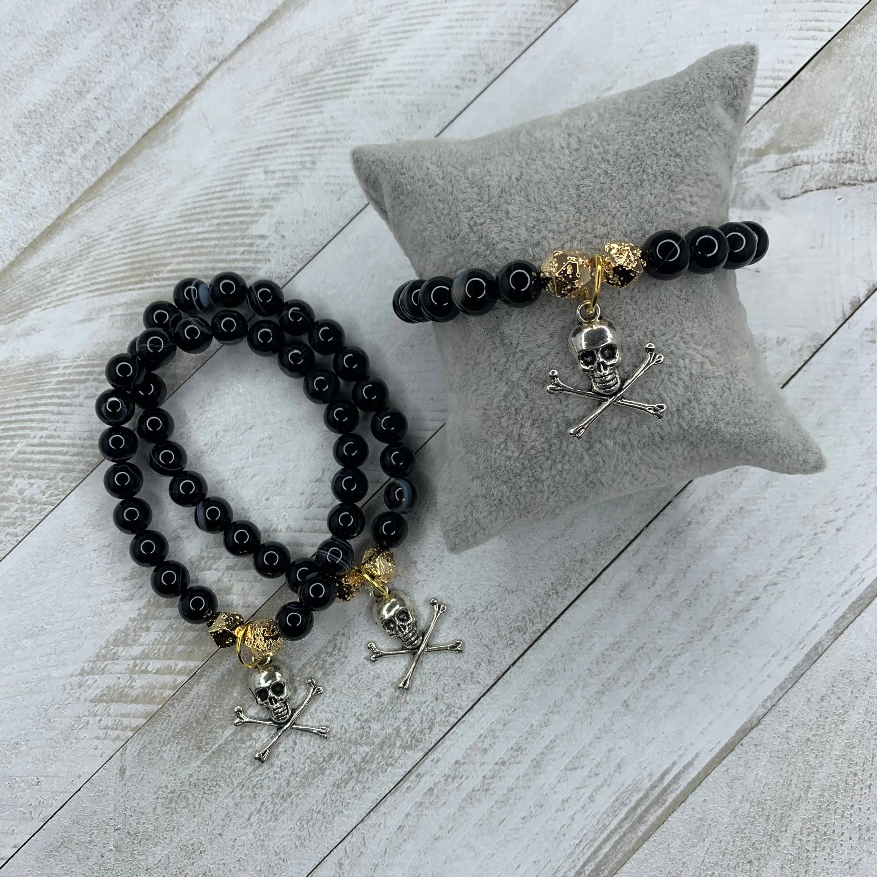 Zebra Agate Beads and Faceted Golden Hematite Beads with Charm Bracelet 410-08 | Erika Williner Designs