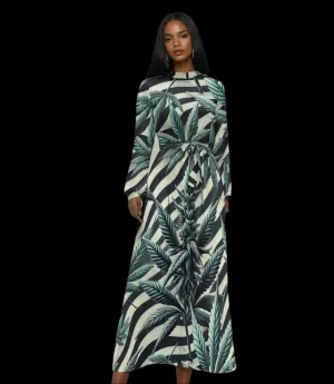 Zebra Stripes & Buds High Neck Long Dress