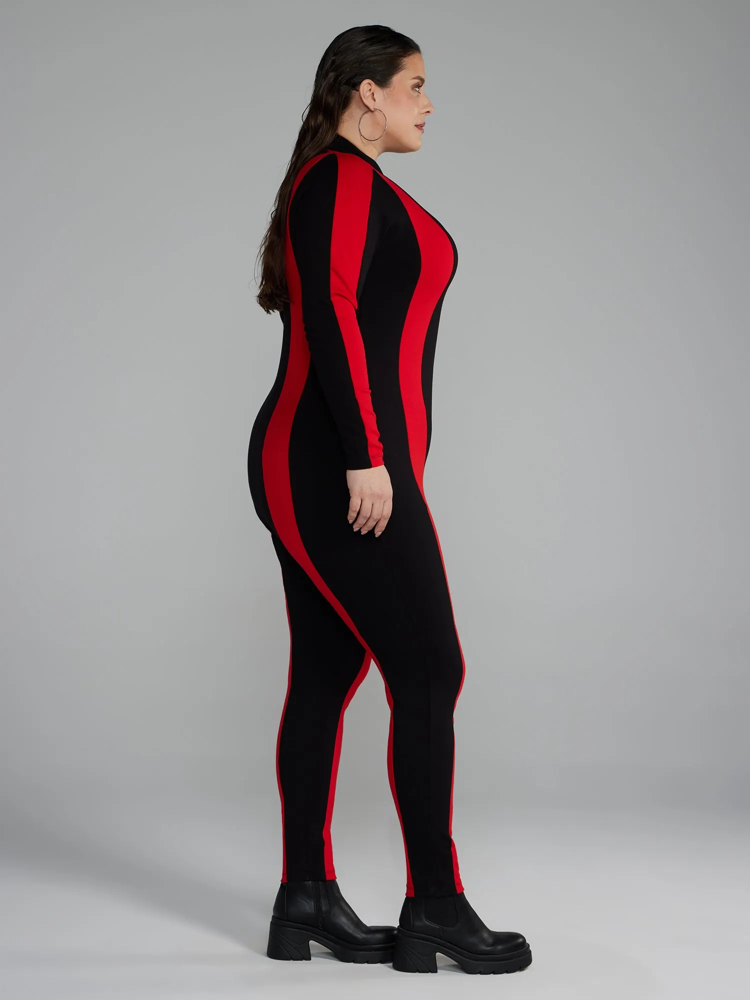 Zipper Front Striped Catsuit