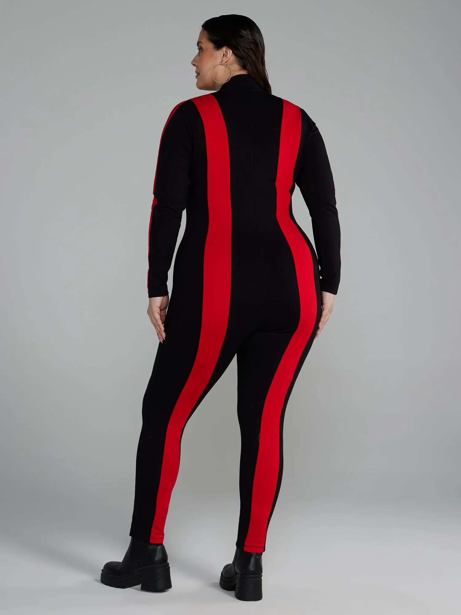 Zipper Front Striped Catsuit