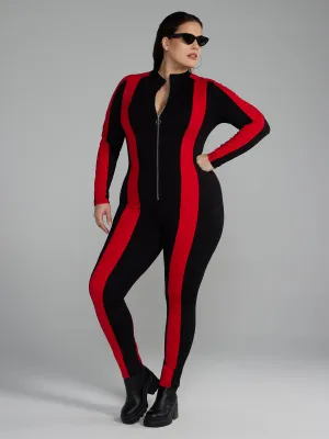 Zipper Front Striped Catsuit